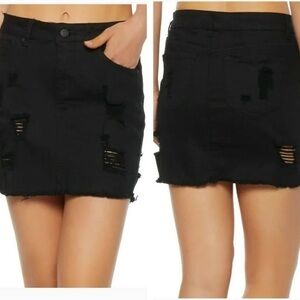 Wax Jean Black Frayed Mini Skirt